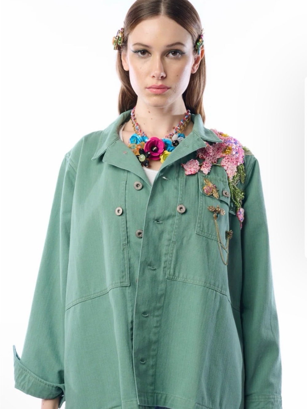 NWT Aratta Michelle Green Embellished Utility Jacket Top Small S